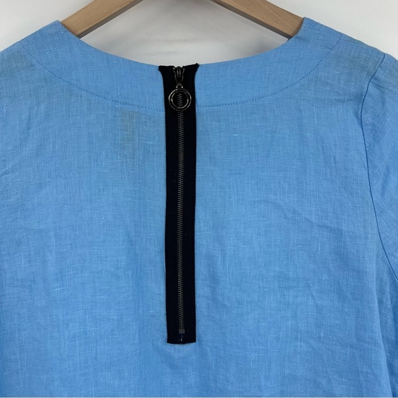 IC by Connie K Blue 100% Linen Drawstring Ruched 3/4 Sleeve Tunic Blouse Medium - Picture 9 of 9